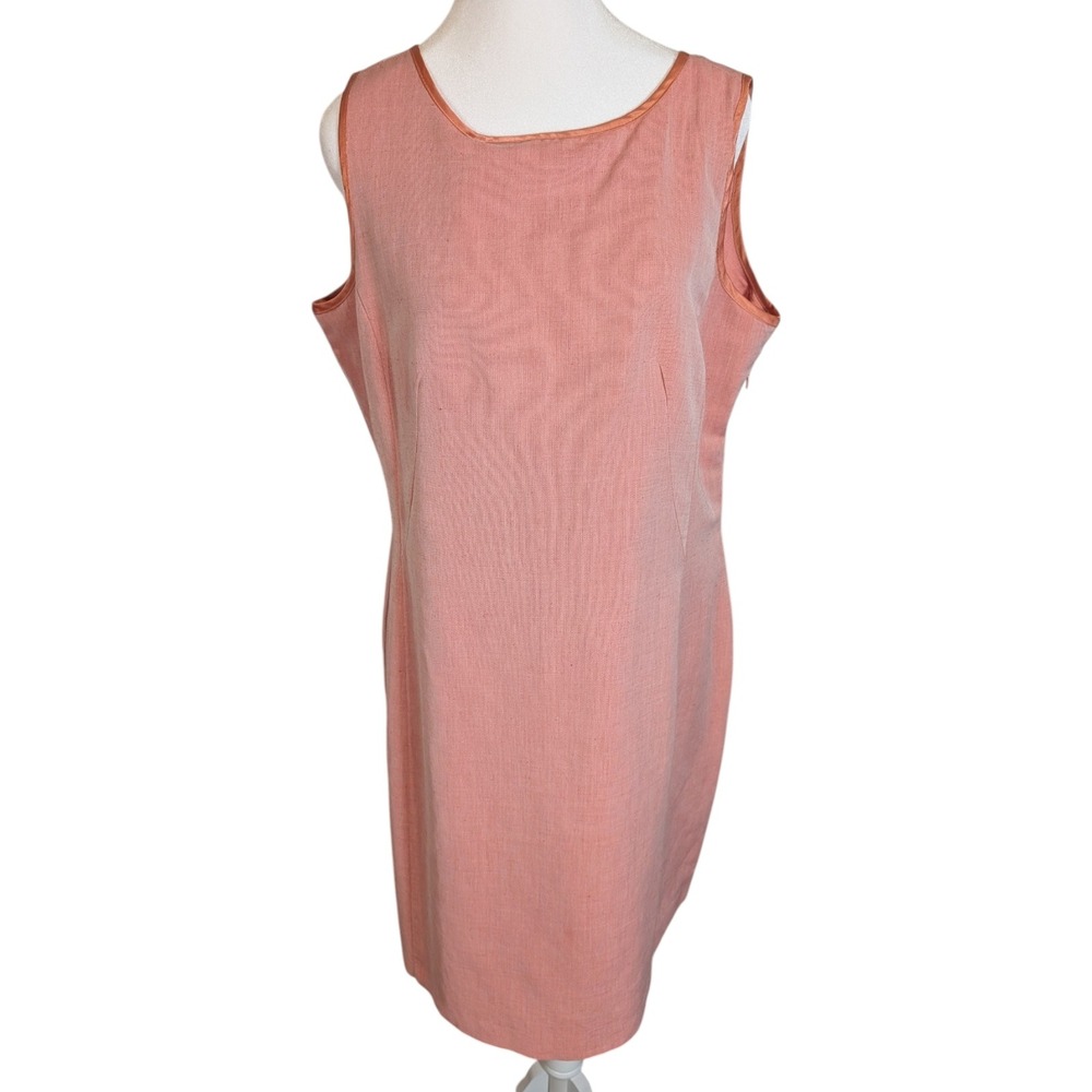 Laura Ashley Pink Linen Blend Sleeveless Sheath Dress Made in UK Size 12